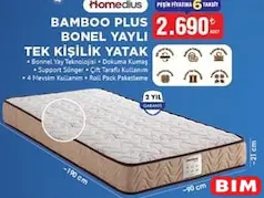 HOMEDİUS BAMBOO PLUS BONEL YAYLI TEK KİŞİLİK YATAK